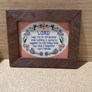 Framed Needlepoint Prayer “Lord Help Me Remember” Floral Sampler 10.5x8.5